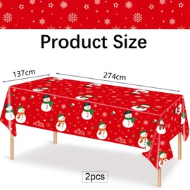 2PCS Christmas Tablecloth,137*274cm Large Red Snowman Xmas Party Table Cover,Disposable Rectangle Christmas Plastic Table Cloth for Christmas Party,Winter Holiday,Christmas Table Decorations