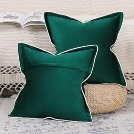 Madizz Set of 2 Velvet Fringed Throw Pillow Covers 16x16 inch, 40x40 cm, Green Soft Decorative Cushion Cover for Sofa Bedroom Pillow Shell