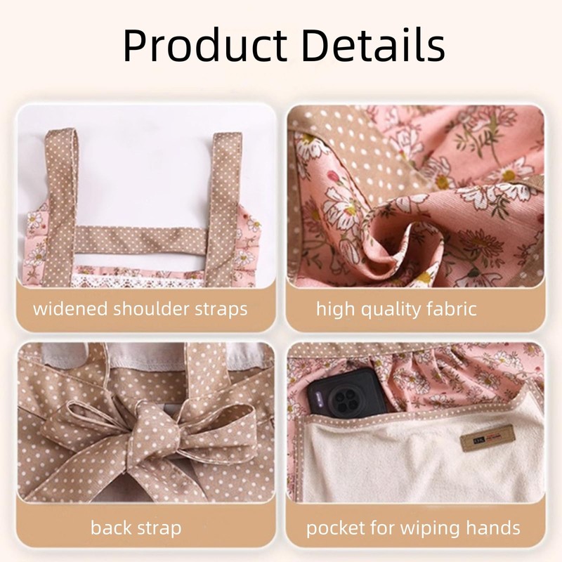 3 Pieces Aprons for Women with Pockets, Floral Kitchen Cooking