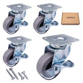 SKIR'CO (4 Stück) 40 mm Möbelrollen, Lenkräder mit Bremsen, graue Gummirollen mit Metallmontageplatte, Schrauben im Lieferumfang enthalten