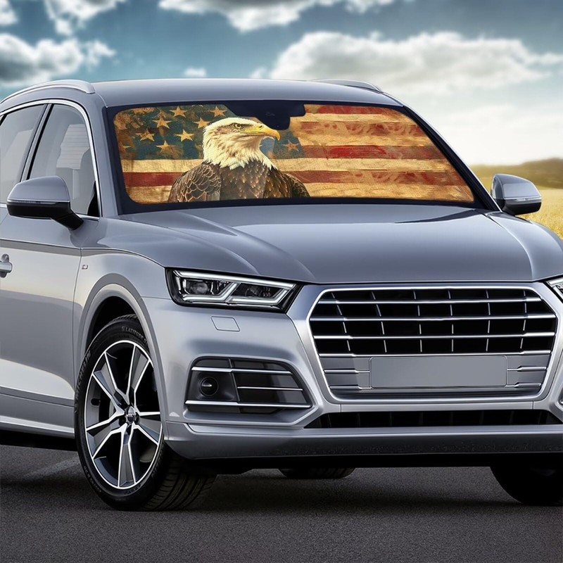 Tomeusey Sun Shade for Car Windshield, Retro American Flag Eagle