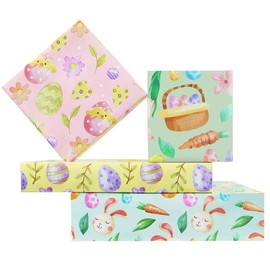 Easter Wrapping Paper,Watercolor Spring Gift Wrap Paper 4 Sheets 4 Designs,Bunny Eggs Chicken Carrot Flower Gift Wrapping Paper For Easter Spring Holiday Birthday Wedding Baby Shower All Occasions