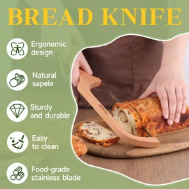 Trcosenp Bread Slicer for Homemade Bread, Serrated Bread Knife for with Bow Design, Ergonomic Design, Sourdough for Homemade Wooden, Steel Premium Stainless Steel Serrated Bread Cutter