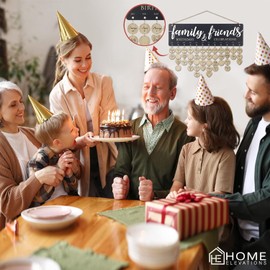 Birthday Calendar Wall Hanging - Family Birthday Plaque with Tags & Embossed Lettering - Dark Blue Wood Reminder Board for Anniversary & Special Events - Thoughtful Gift for Mom & Parents