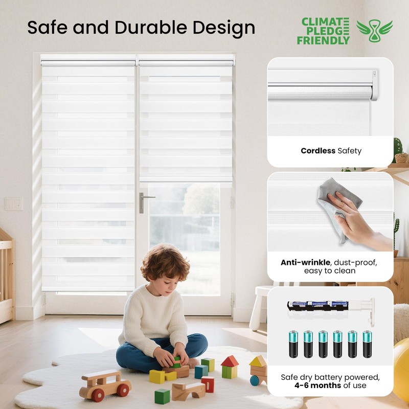Grandekor Motorized Zebra Blinds with Remote Control,Smart Zebra Blinds for