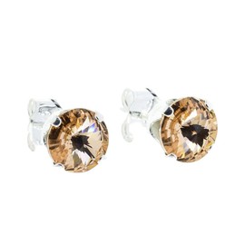 pewterhooter Women's 925 Sterling Silver Stud Earrings – Sparkling Crystal (Peach)