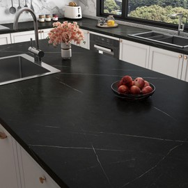 Stickyart 36"x160" Nero Marquina Black Marble Contact Paper for Countertops Waterproof Kitchen Marble Peel and Stick Wallpaper Self Adhesive Thick Vinyl Countertop Wrap Matte Contact Paper for Counter