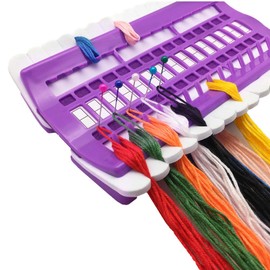 Fbshicung 30 Positions Floss Organizer Embroidery Shelf Thread Organizers for Cross Embroidery Thread Holder with 4Pcs Replaceable Paper Card Needle Holder (Purple)