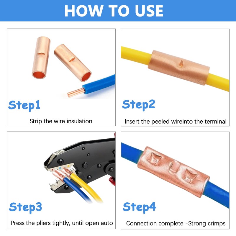 100 PCS Non Insulated Butt Connectors Kit, BN2 AGW16-14 Butt