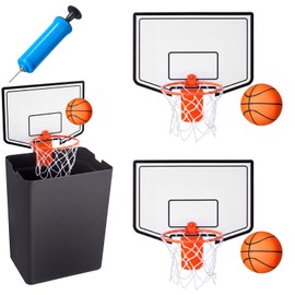 Liliful 2 Pack Indoor Trash Can Basketball Set, Including 2 Clip on Hoop with Backboard, 2 Inflatable Ball and 1 Pump, Fun Indoor Basketball Game Office Stress Relief Toy Funny Birthday Gift