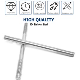 2pcs Double Ended Stud Screws Rod,304 Stainless Steel Double End Threaded Stud Screw Bolt Threaded Rod(M8x120mm)