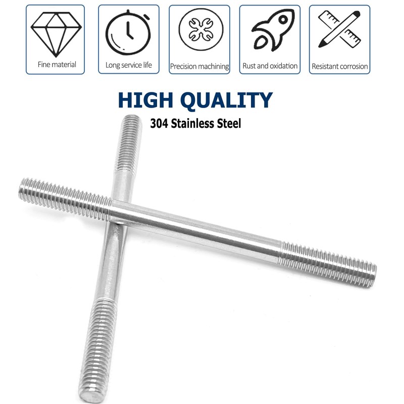 2pcs Double Ended Stud Screws Rod,304 Stainless Steel Double End