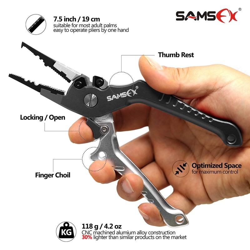 SAMSFX Aluminum Saltwater Fishing Pliers Locking with Quick Nail Knot