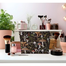 Dejfel Vintage Mushroom Makeup Bag,Mushroom Gifts Leather Small Zipper Pouch for Purse,Mushroom Cosmetic Bag Zipper Pouch for Women Teens Girl,Small Makeup Bag