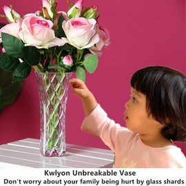 Kwlyon Flower Vase Unbreakable Decorative Shine Like Glass, Modern Vase Stronger Than Plastic Vase and Acrylic Vase,Small Vases for Decor,Clear Decorative Vases,Gift 8" High(Clear, Wide-A)