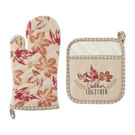 DII Autumn Basics Collection Decorative Thanksgiving & Fall Kitchen, Oven Mitt/Potholder Set, Rustic Leaves, 2 Piece