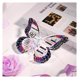 90th Birthday Gifts for Women, Best Gifts for 90 Year Old Woman - 6x6x0.6 Inch Butterfly-shaped Acrylic Plaque, Birthday Decorations, Desk Decor Gifts Ideas for Mom Grandma Grandmother