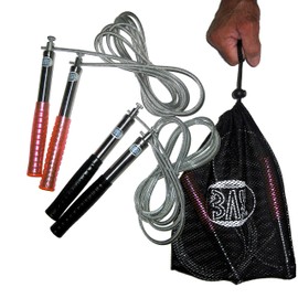 BAY® "OLYMP" Jump Rope + Mesh Bag Black Steel with Ball Bearings 280 300 320 cm Skipping Rope Adjustable Length Skipping Rope Skipping Rope Children Women Kids Adults Adjustable Fitness High Speed