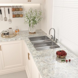 EaseStick Cream Grey Marble Contact Paper for Countertops Peel and Stick Glossy Marble Wallpaper 15.7"x160" Thick Removable Granite Countertop Contact Paper Grey Vinyl Wall Paper for Bathroom Kitchen