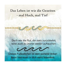 Gkmamrg Anklet for Women - Anklet for Women - Wave Anklet 925 Silver, Motivational Gifts Beach Foot Jewellery Gifts for Women, Sterling Silver, Cubic Zirconia