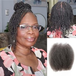 QVR Afro Kinkys Bulk Human Hair for Dreadlock Extensions Repair Locs 50 Gram/Pack, Salt and Pepper Color 18 inches Mini Twist Braiding Afro Kinky Human Hair for Locs