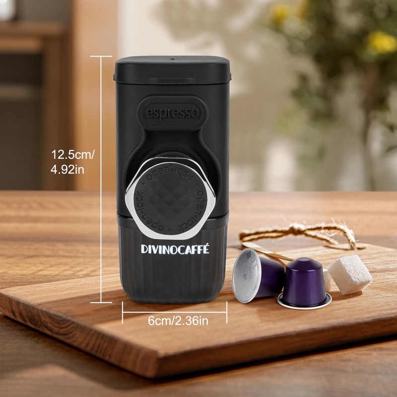 DIVINOCAFFÉ Mini Espresso Machine, Portable Espresso Maker Compatible for Capsules
