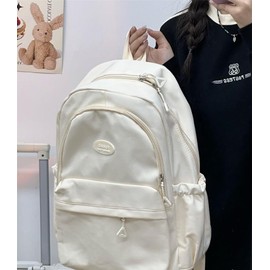 Sanilinwild Girls Backpack Kawaii Backpack Aesthetic School College Backpack Large Capacity Bookbags with Cute Pendant Backpack for Kids Boys Teenage Primary Secondary(White)