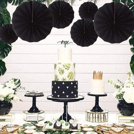 MOWO Black Paper Fans Hanging Decoration (black, 6pc)