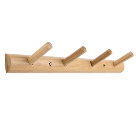 Homode Modern Bamboo Wooden Entryway Coat & Hat Hooks | Bathroom Kitchen Towel Rack | Wall Mounted or Door Adhesive | 4 Pegs (Natural)