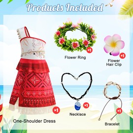 XLZJYIJ Vaiana Children's Costume, Moanna Fancy Dress, Moanna Princess Dress with Necklace and a Flower Crown and a Hair Clip, Set Vaiana Dress Fancy Dress for Carnival Cosplay Birthday Party