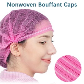 200 PCS Nonwoven Hair Net Cap Disposable Bouffant Caps Free Size Elastic Cap, TIE-DailyNec Non-Woven Strip Cap for Food Service Beauty Kitchen Hospital and Workspace (Pink)