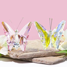 H&D HYALINE & DORA 2.5'' Crystal Butterfly Figurines Set of 2 Glass Butterfly with Ball Base Ornament for Wedding Christmas Decor