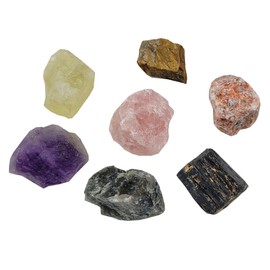 7Pcs Energy Crystals for Good Fortune Natural Raw Crystals Set of Black Tourmaline,Amethyst,Labradorite,Rose Quartz,Citrine,Sunstone,Tiger's Eye (Crystals for Good Fortune)