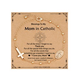 VULETO Catholic Gifts for Women Girls, Rosary Beads Virgin Mary Cross Charm Link Chain Bracelet Religious Baptism First Communion Confirmation Birthday Jewelry Gifts for Daughter Granddaughter, one