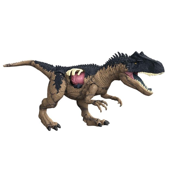 Jurassic World Articulated Dinosaur Allosaurus Extreme Damage 44.5 cm Long Figure with Sounds, Multicoloured, Unique (Mattel HFK06)