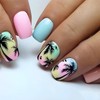 Short Press on Nails Square Fake Nails Summer Palm Tree