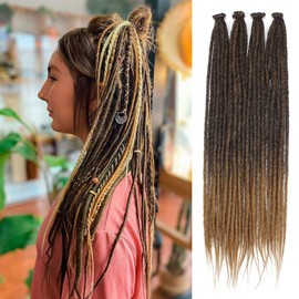 Kraler Dreadlock Extensions, 22" Ombre Brown Synthetic Crochet Dreads Extensions 100% Handmade Single Ended Dreads Thin 0.6cm Width Reggae Style Dreadlock for Girls(10 Strands)