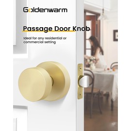 Goldenwarm Gold Closet Door Knobs, Heavy Duty Zinc-Alloy Passage Brushed Gold Interior Door Knobs, Reversible, Easy Install for Hallway & Closet (6 Pack)