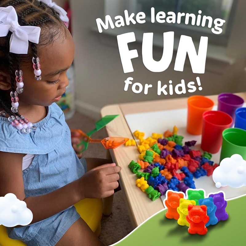 Skoolzy Counting Bears Set - 70 Pc Color Sorting Sensory