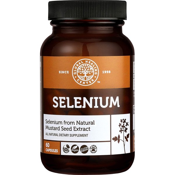 Global Healing Selenium 200mcg, Selenium Supplement with Organic Ingredients, Antioxidants for Thyroid Support and Immune Health, Non-GMO & Gluten-Free, Selenium 200 mcg for Men & Women (60 Capsules)