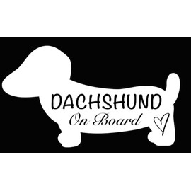 Dachshund on Board White Vinyl Sticker | Car Bumper Sticker | Campervan Sticker | Funny Car Sticker | Stocking Filler | Funny Gift | Car Window Sticker | 200mm x 115mm