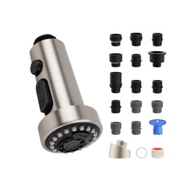 Hibbent NSF/ANSI/CAN 61 & CUPC Certified Pull Down Kitchen Faucet Head Replacement, 3 Function Sink Faucet Sprayer Nozzle with 15 Adapters, Compatible with Moen, Delta, Kohler Faucets, Brushed Nickel