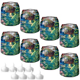 MODGY Luminary Lanterns Candle Holder Decorative Indoor Outdoor Decor, Plastic Candle Lantern Lamps for Table Centerpiece 2-Packs of 4, Louis C. Tiffany Mellon House Waterlilies