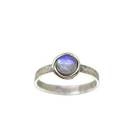 Moonstone sterling silver ring for women, Natural moonstone ring band, Hammered stone stacking ring, Birthstone ring (moonstone, 10)