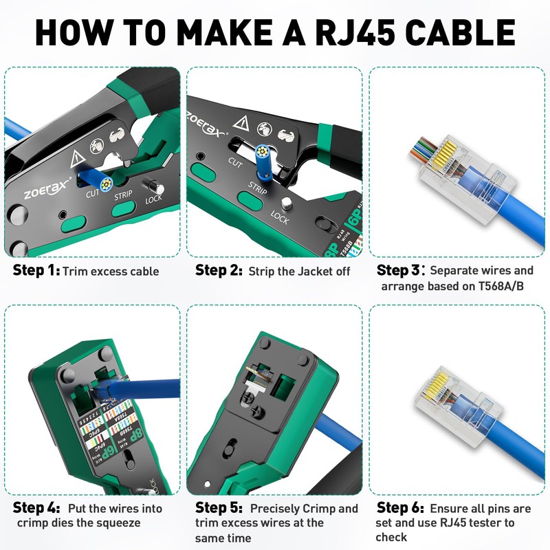 ZoeRax Ethernet crimping tool kit RJ45 crimp tool, Cat5 Cat6