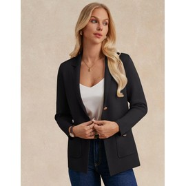 Women's Lightweight Sweatshirt Blazer Business Causal Oversized Sweater Blazer Long Sleeve Lapel Open Front Suit Jacket Black