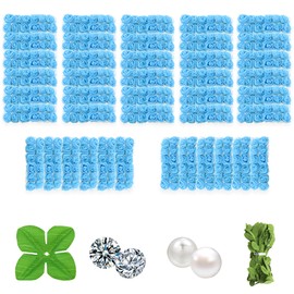 Vignor 500 Pcs 0.6 Inch Mini Artificial Flowers Head Bulk 5 in 1 Set Faux Foam Fake Small Rose Tiny Baby Flores Bouquet Wreath Gift Hair Clip Home Decoration DIY Craft (Sky Blue)