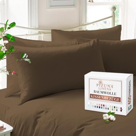 Pizuna Luxury Soft Satin Pack of 2 Pillowcases 50 x 75 cm Woody Brown, 400 Thread Count Cotton Square Pillowcases, 100% Long Stack Cotton Pillowcase (Woody Brown, 50 x 75 cm)