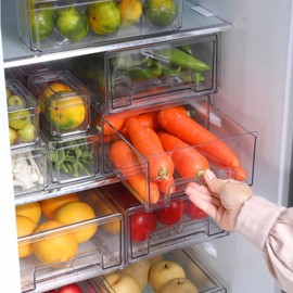 bealy 2 Pack Stackable Clear Storage Drawer,Refrigerator Organizers and Storage Drawer Pull Out Drawer for Fridge Kitchen Bathroom Cabinet Closet Office Clear