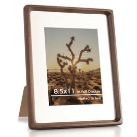 RICHFOCUS 8.5x11 Picture Frame USA-Sourced Natural Walnut Solid Wood Photo Frame Handcrafted Rounded Corner Wooden Frame with Real Glass Display Photos 6x8 with Mat or 8.5x11 Without Mat